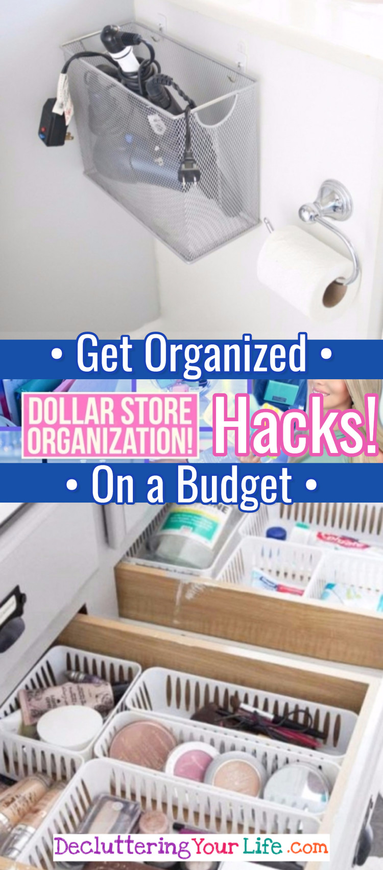Dollar Store Organizing on a Budget! DIY organizing ideas for getting organized on a budget using dollar stores items
