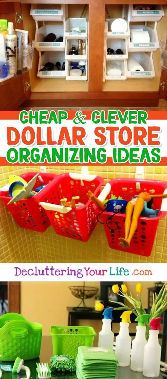 Dollar Store Organizing - Dollar Store and Dollar Tree Organization Hacks for getting organized on a budget - works for Dollar General too.  BRILLIANT home organization hacks for getting organized at home CHEAP 