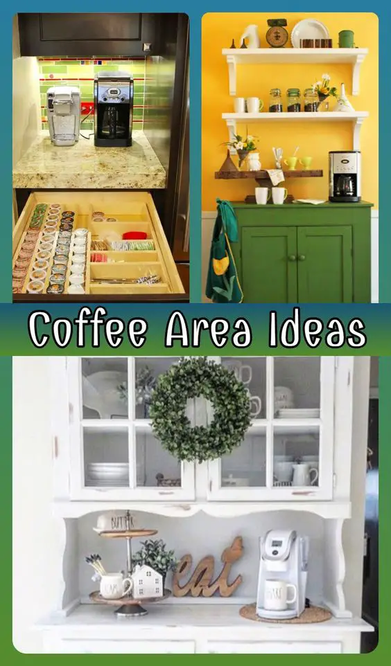 Coffee area ideas and pictures - best coffee bar ideas on Pinterest... LOVE them ALL! #kitchenideas #diyroomdecor #homedecorideas #diyhomedecor #farmhousedecor
