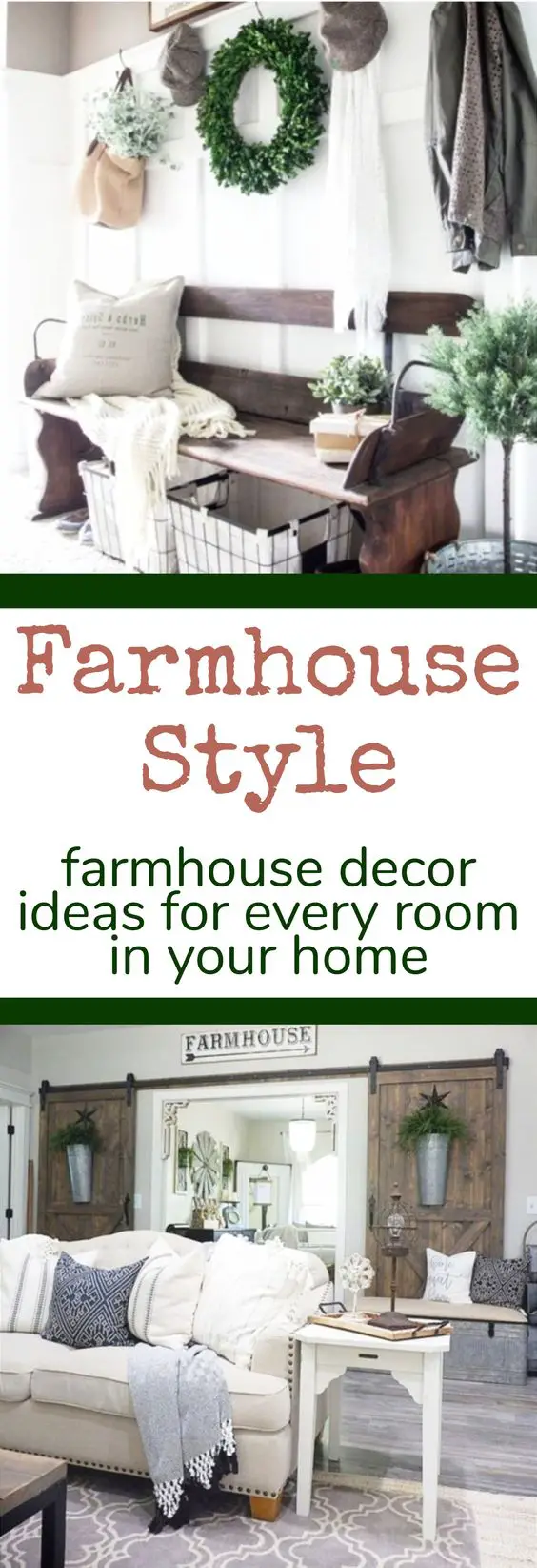 Farmhouse style decorating ideas and DIY Farmhouse room decor for every room in your home.  #farmhousedecorating #rusticfarmhouse #diydecor #homedecorideas #diyhomedecor #farmhousestyle #farmhousedecorideas #decoratingideas #kitchenideas #livingroomideas #bedroomideas #bathroomideas #laundryroomideas