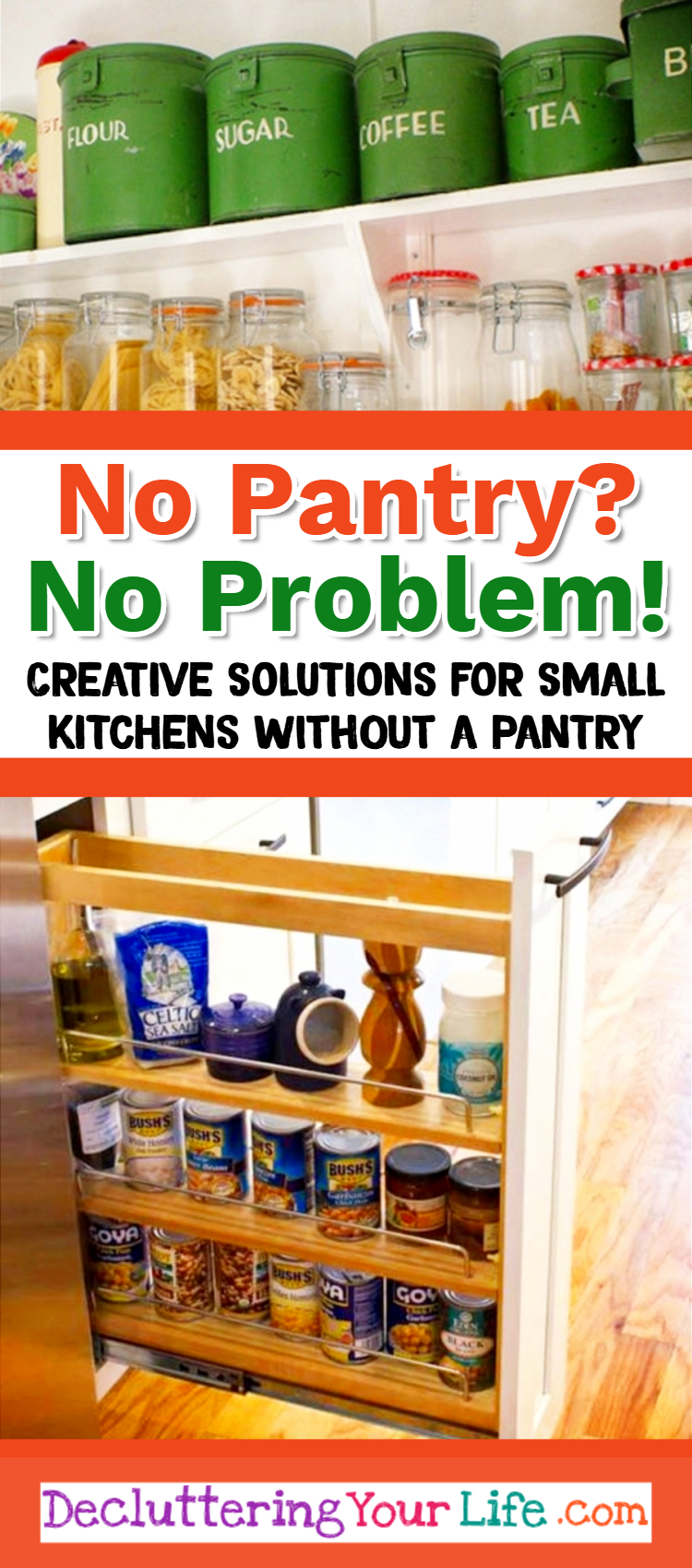 No Pantry solutions and small kitchen organization ideas and hacks for kitchens without a pantry 