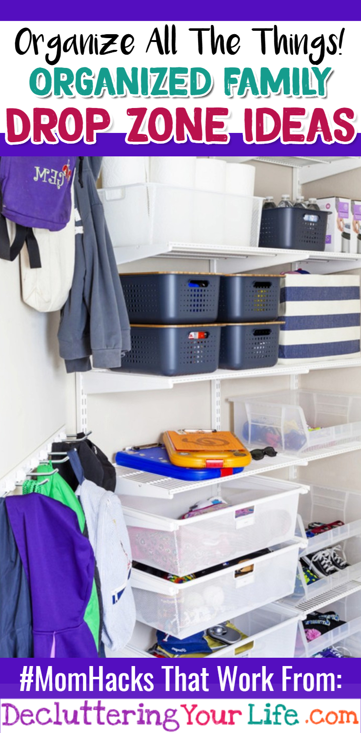 Drop Zone Ideas - How to make a family drop zone and get organized at home - #organizationideasforthehome #gettingorganized #momhacks #dropzone