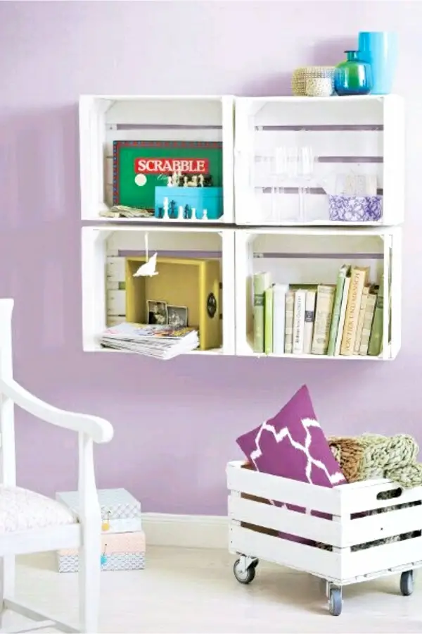Small bedroom organization and storage ideas on a budget - get some old wooden crates, spray paint and hang on your wall - Small Bedroom Storage Ideas - Creative Storage Ideas for Small Bedrooms get some old wooden crates, spray paint and hang on your wall - Small Bedroom Storage Ideas - Creative Storage Ideas for Small Bedrooms #gettingorganized