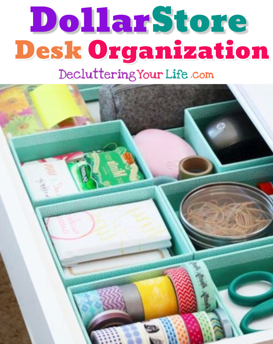 Desk organization is cheap and easy with clever dollar store organization hacks like these. DIY organizing ideas for home office desk, dorm room desk, teen bedroom desk etc. I love organizing life with Dollar Store stuff!