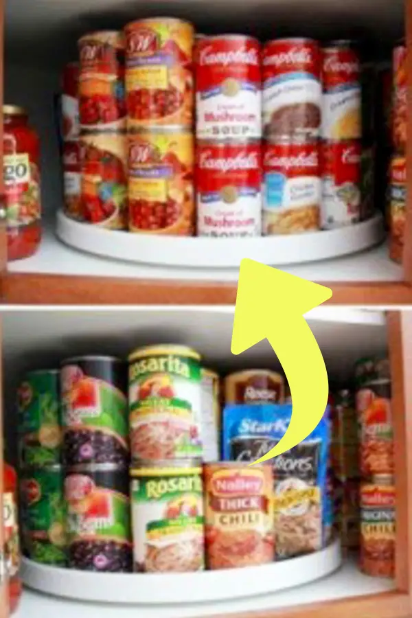 small apartment kitchen storage ideas - Use a Lazy Susan in Cabinets for Canned Goods