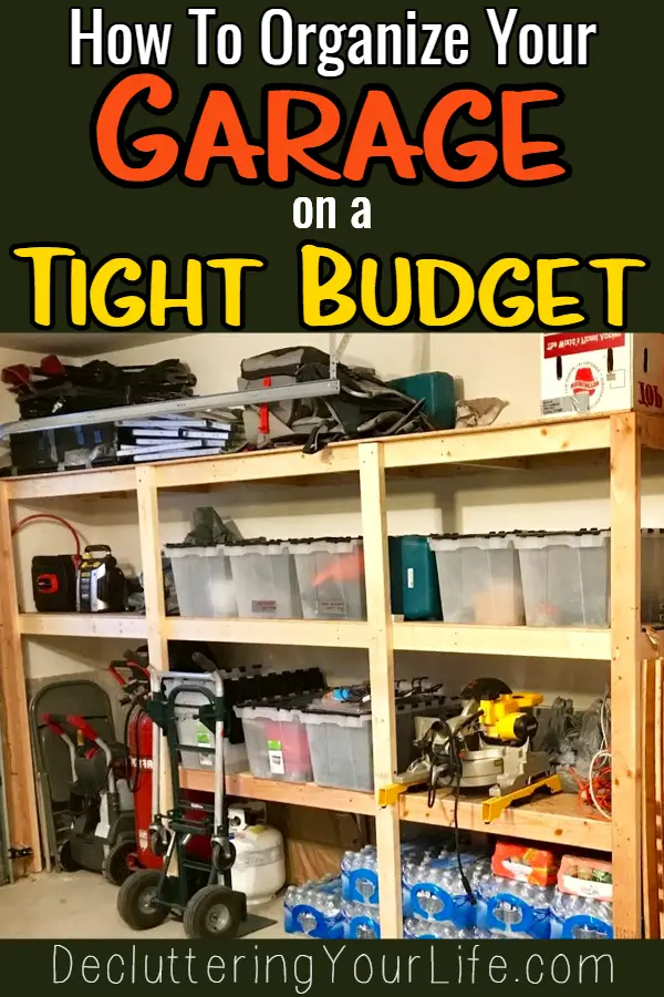 Simple Garage Storage Ideas on a budget {PICTURES}  Declutter and organize your garage with these 5 Quick and CHEAP garage organizing ideas.  Garage storage organization HACKS and small garage storage solutions. These simple garage organization ideas will help with organizing clutter in your garage. DIY cheap garage storage ideas and more cheap ways to organize your garage on a tight budget.