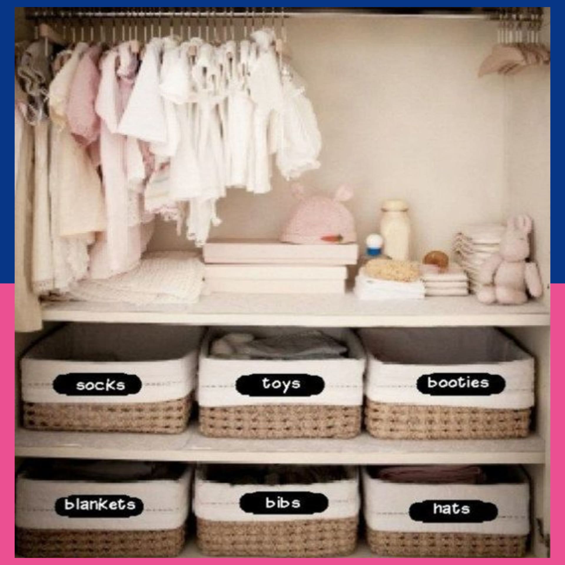 DIY organization ideas for the home - organizing with baskets in the baby closet - smart baby clothes organization dieas - nursery closet organization ideas for the home