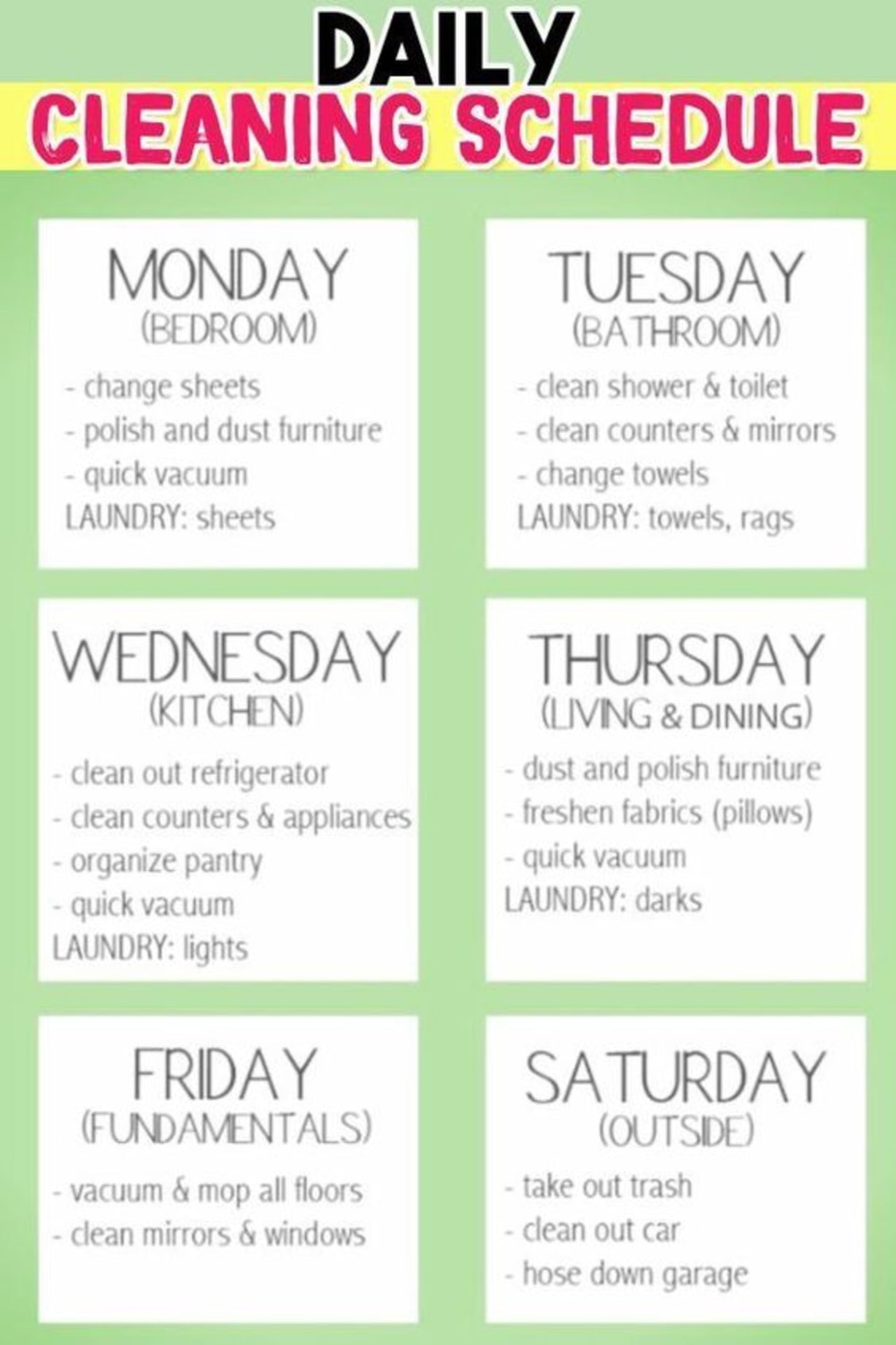 cleaning schedule - daily cleaning schedule