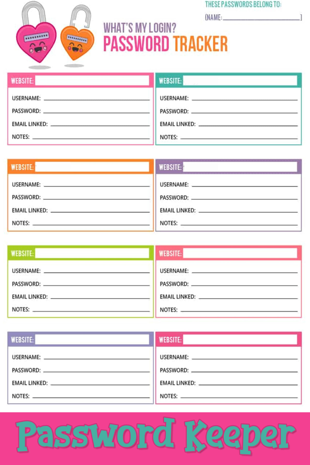 Free Password Trackers and Password Keeper Printable PDFs - how to organize website passwords on paper with a printable password keeper to make a DIY password journal or password organizer binder - it's like your own password vault to track all your online passwords!  Download your free printable password organizers worksheets to make a DIY password book with these free home organizing printables