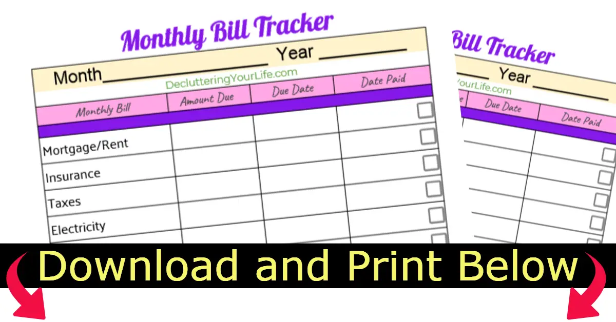 Free printable monthly bill organizer sheets