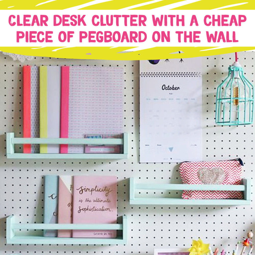 Desk Organization and Home Office Organization ideas - keep clutter off your desk with a DIY pegboard wall
