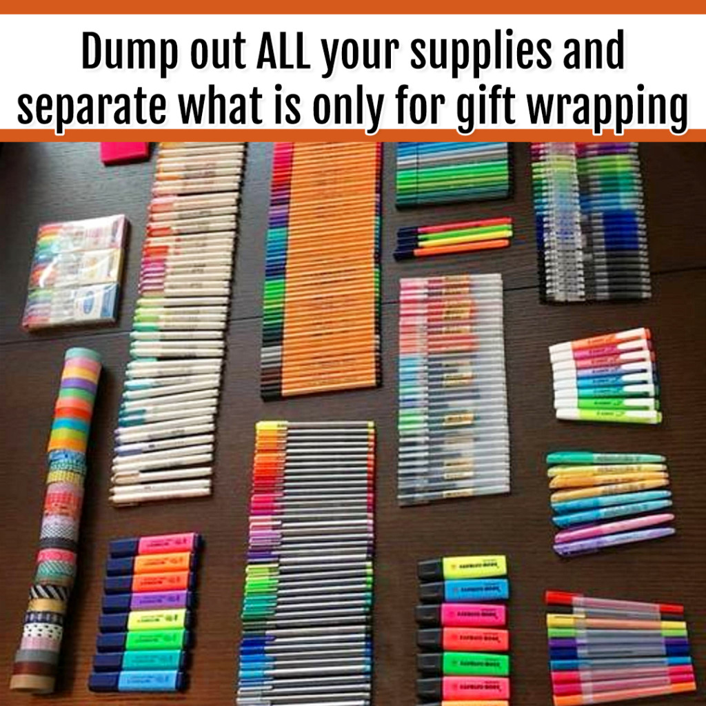 Organize Wrapping Supplies and Wrapping Paper - Organization Ideas: first step - declutter. don't be organizing clutter!