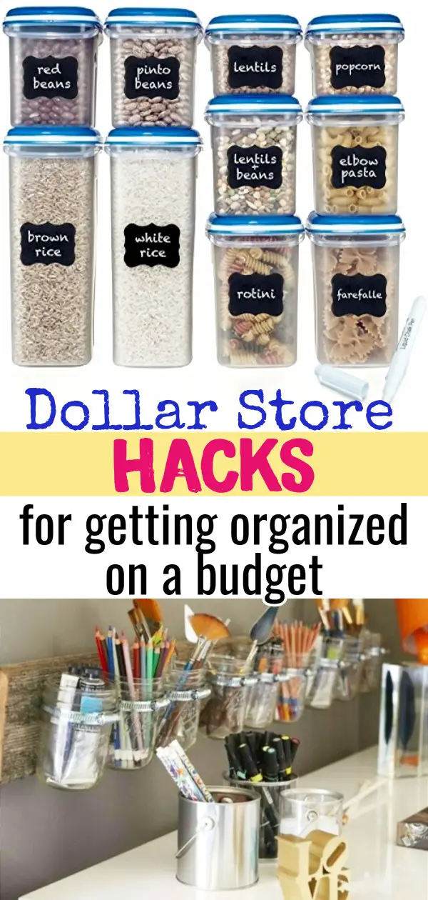 Dollar Store organizing on a budget! Below are some some GENIUS organizing hacks using simple and CHEAP items from your local Dollar Store or Dollar Tree. If you want to declutter and organize, but you’re on a budget, these easy DIY tips and tricks will help