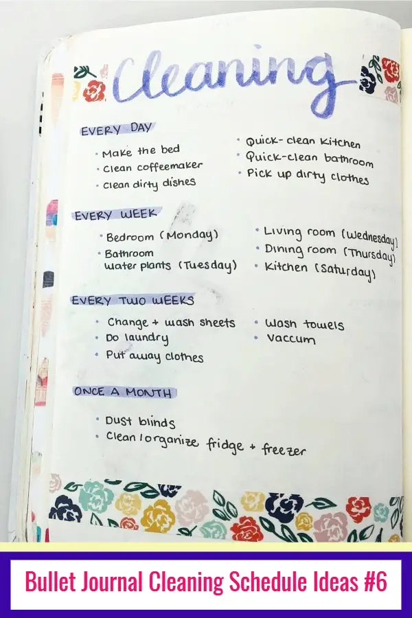 Bullet Journal Cleaning Schedule Layouts and PICTURES - LOVE these bullet journal ideas for keeping track of my cleaning checklists and my hoe maintenance needs to keep my home clean and organized WITHOUT feeling overwhelmed!