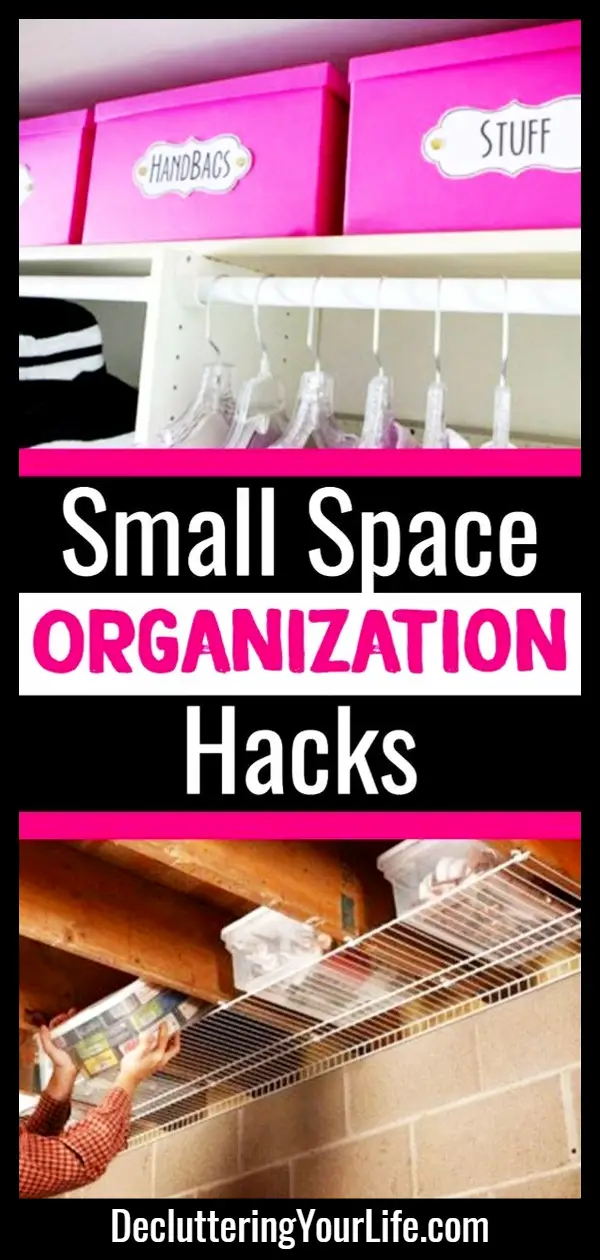Home organization hacks for small spaces and storage spaces.  Storage hacks and storage solutions for small spaces on a budget ST1172019 Getting organized with small closet organization ideas, bedroom ideas for small rooms, tips to organize closet (small closets), storage ideas for bedrooms and small master bedroom ideas.  Purse organization too. Clutter solutions and organization hacks for the home.