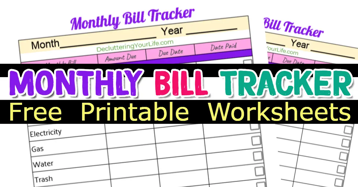 Free Printable Monthly Bill Payment Log-Bill Organizer PDF