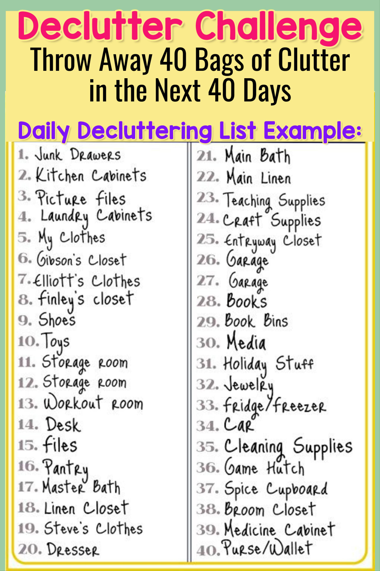 Daily decluttering schedule for a daily decluttering challenge - Decluttering room by room to UNclutter your home - where to START cleaning a messy house with these easy decluttering tips - if you're feeling overwhelmed by clutter in your messy house try these organization hacks to declutter and organize your home - declutter and organize checklist