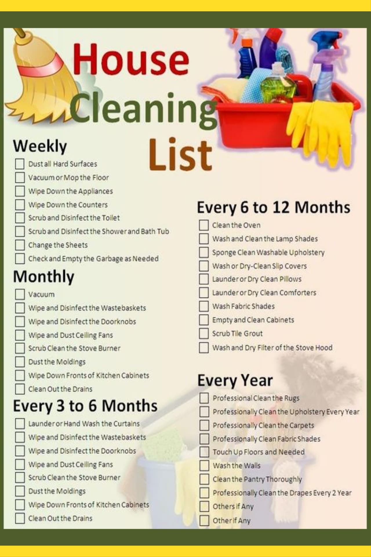 PRINTABLE Daily Weekly Monthly Cleaning Schedule Checklists-2022 Freebies