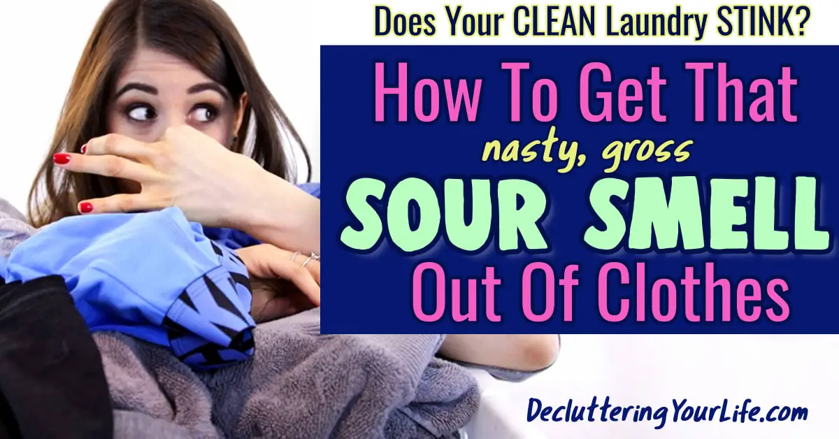 Clothes smell sour after washing them? Here's how to get sour smell out of clothes and towels the easy way - easy and CHEAP solutions for when your clothes still smell sour after washing or you left wet clothes in the washing machine and they STINK