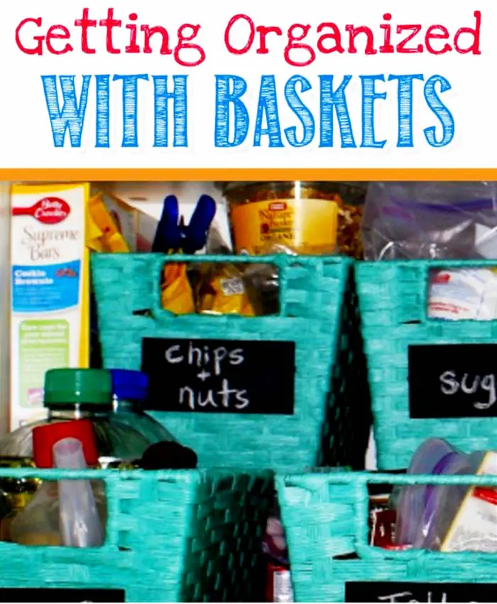 apartment kitchen storage hacks - use cheap baskets and bins to organize your kitchen AND maximize storage space