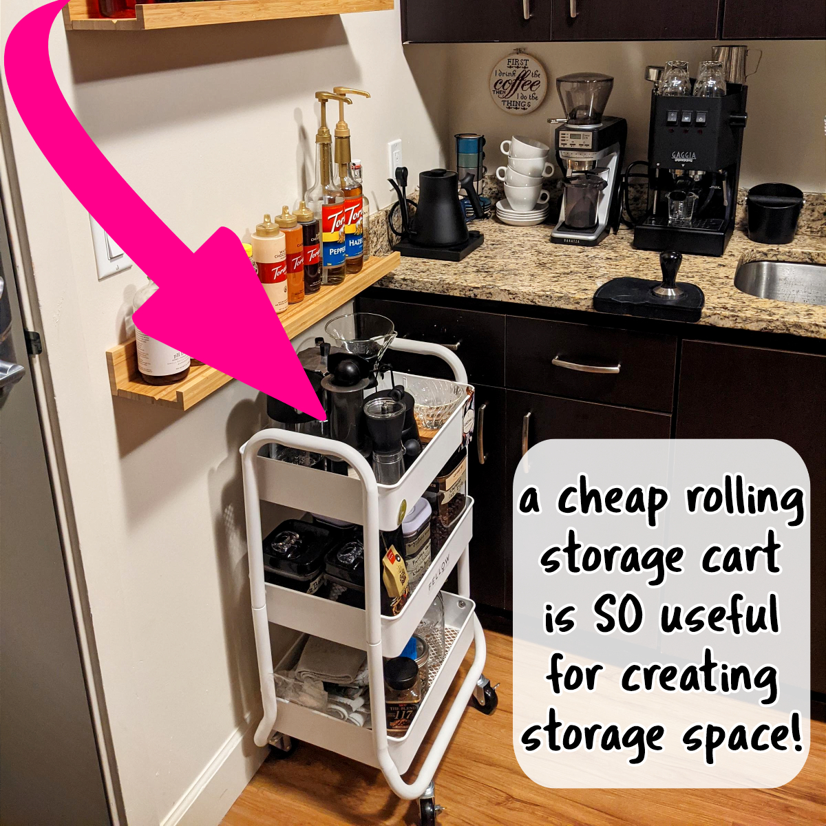 small apartment storage ideas that really work! life hacks for small apartments - this tiny rental kitchen created more storage space with a cheap organizer cart