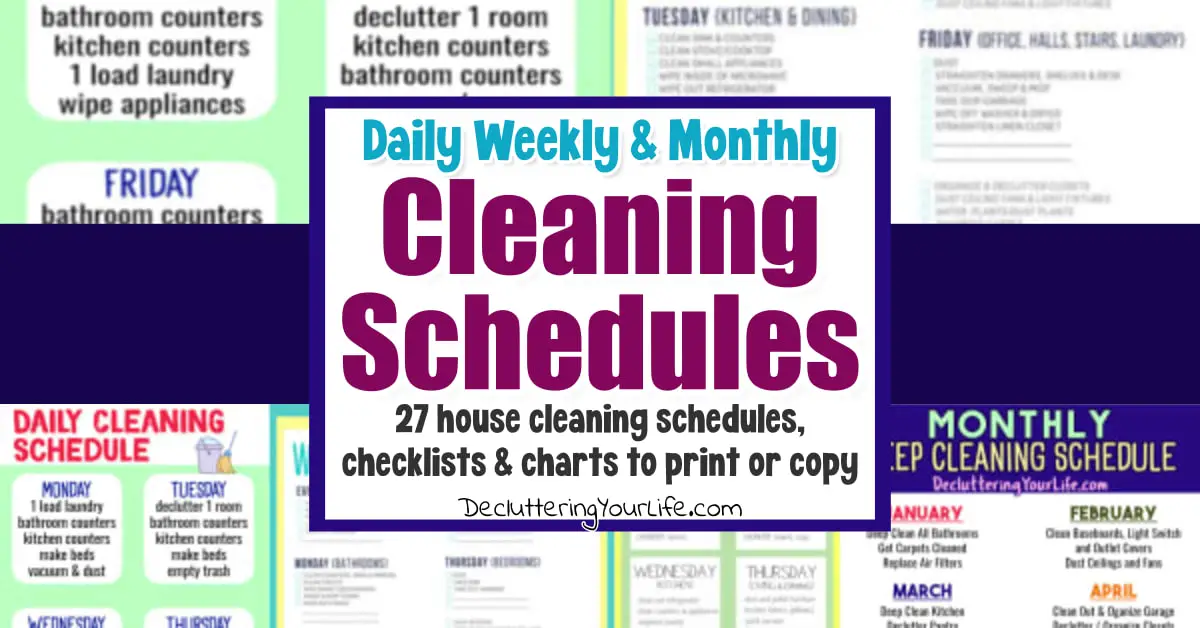 Daily Weekly Monthly Cleaning Schedule - 27 house cleaning schedules, checklist & charts to print or use as an example to copy