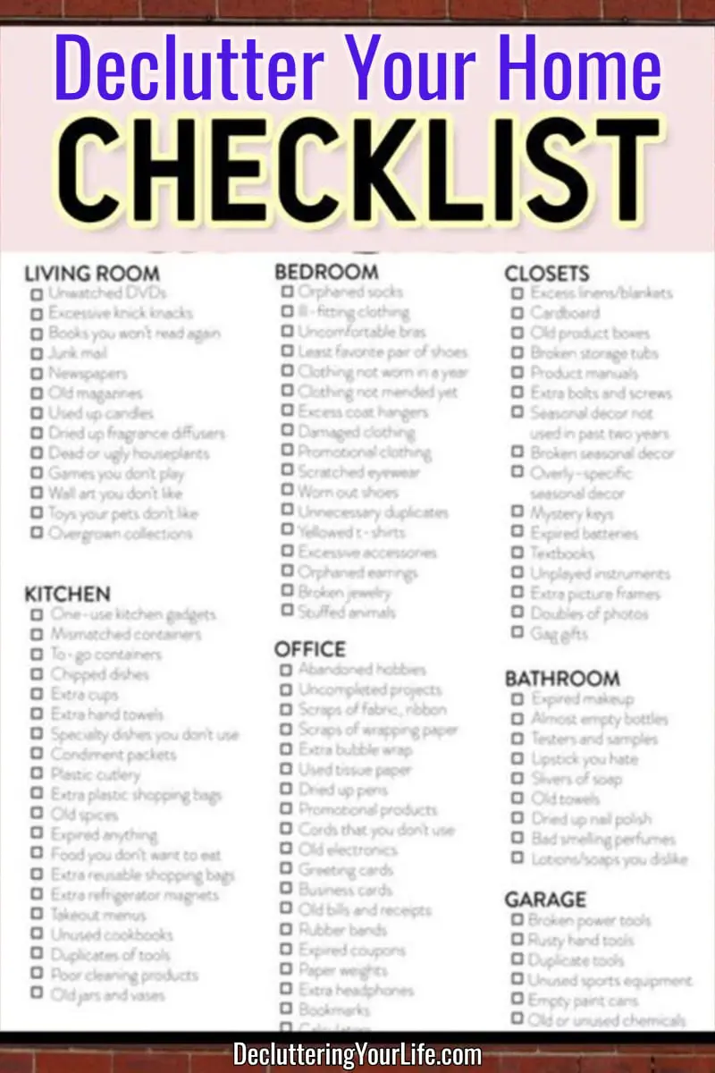 Decluttering Your Home Checklist - this decluttering list will help you declutter and downsize your home