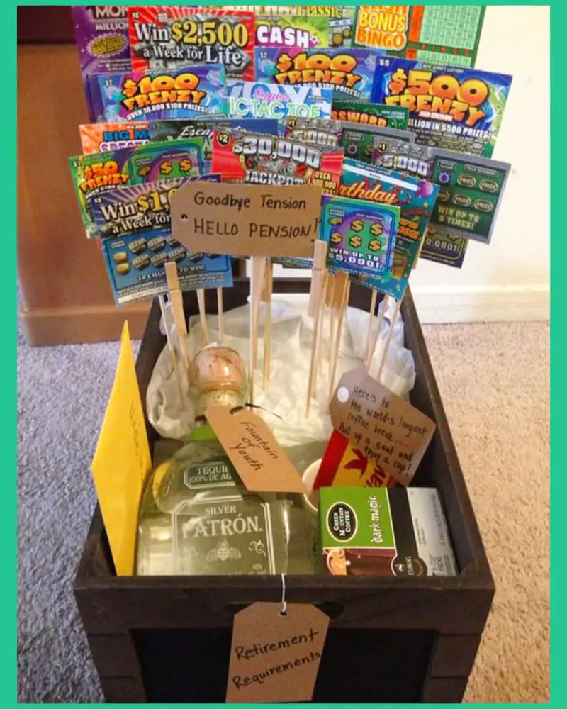 Retirement Gift Basket Idea - such a creative way to gift scratch off tickets From Scratch Off Lottery Ticket Gift Basket Ideas 