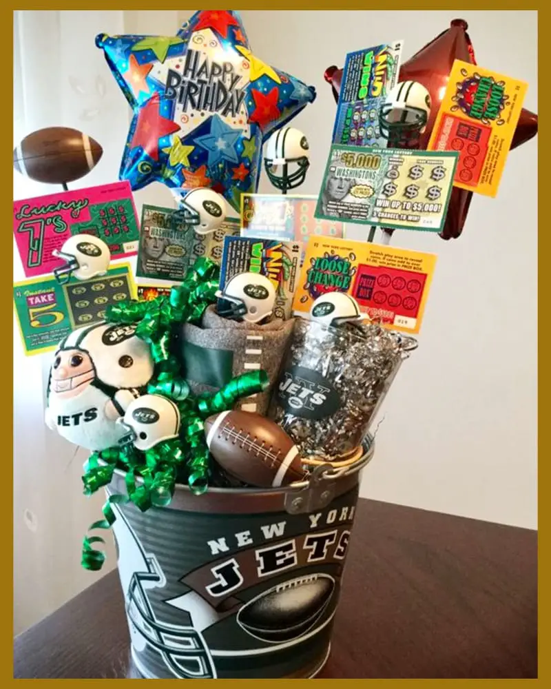 Scratch off gift basket ideas for birthday or Fathers Day - creative ways to gift scratch off tickets - unique lottery ticket raffle basket ideas for adults